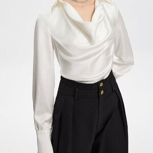 Elegant White Blouse with cowl neck